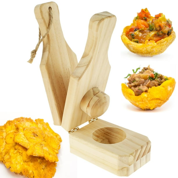 Prensa de plátano de madera con mango, trituradora de plátano, prensa de plátano portátil, fácil almacenamiento para chips de plátano frito