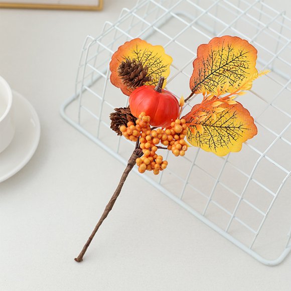 Flores artificiales de otoño | Decoración de hojas de arce y ramas de calabaza | Centro de mesa para Acción de Gracias y Halloween | Arreglo de follaje de plástico para mesa, jarrón o repisa