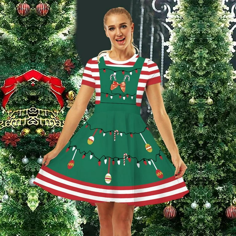 Tohuu Christmas Print Dress Christmas Dresses for Women Women s Short Sleeve Casual A Line Christmas Dress ingenious Walmart