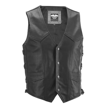 Highway 21 Six Shooter Men's Leather Motorcycle Vest W/Concealed Carry Pocket Black Size (Best Concealed Carry Leather Vest)