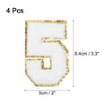 thumbnail image 2 of Paquete de 4 parches de números de chenilla con brillo de 8.4 cm / 3.3" para bordar en camisetas, gorras, bolsas (blanco, 5), 2 of 7