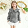 thumbnail image 4 of vdgthytj Girls Button down Shirts Kids Plaid Cute Ruffle Collared Long Sleeve Casual Spring Summer Tops Blouse, 4 of 6
