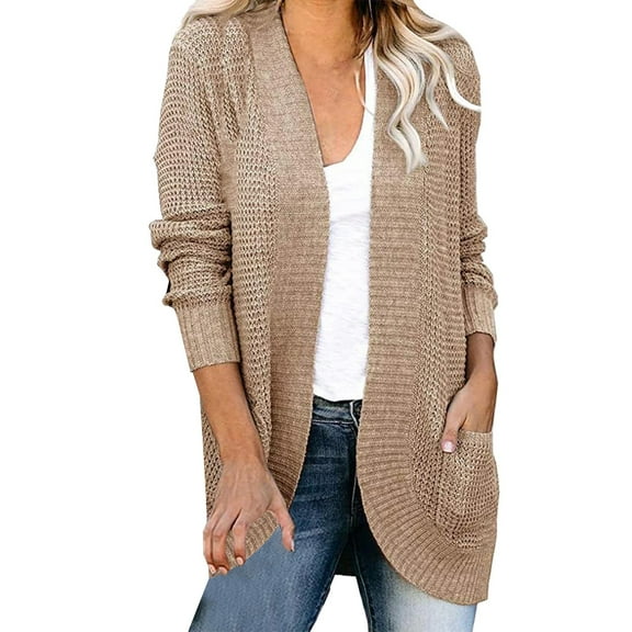 Ogiraw Womens Tops Cardigan for Women Cardigan Sweaters for Women Women's Solid Color Curved Placket Large Pocket Sweater Cardigan Jacket Khaki