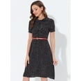 thumbnail image 2 of DARING DIVA Peter Pan Collar Tie Neck Elegant Floral Dress with Belt L Black, 2 of 6