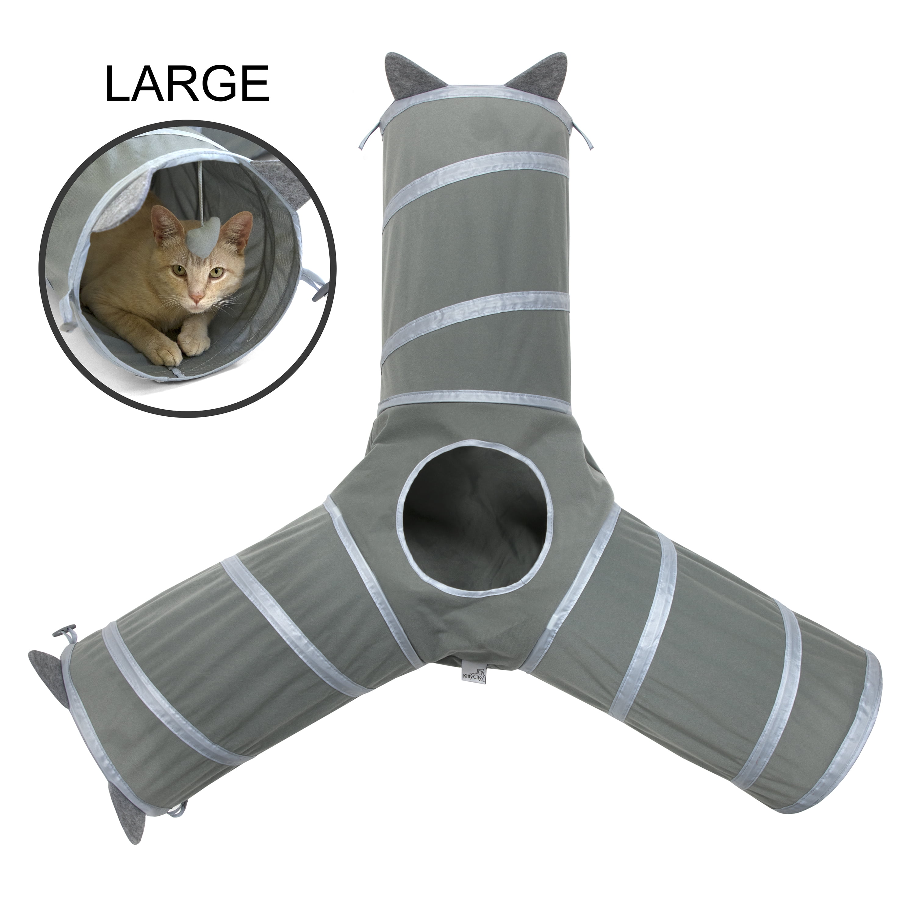 Kitty City Gray Pop-Up 3-Way Cat Tunnel with Catnip Toys, Expandable Playset for Cats & Kittens