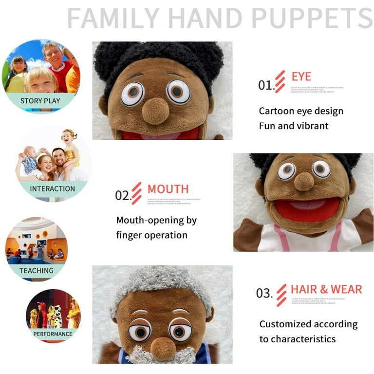 6 Pcs Family Hand Puppets 12 Inch Grandparents, Mom & Dad, Brother & Sister  Plush Hand Puppet Toys Role-Play Toy Puppets for Kids Storytelling