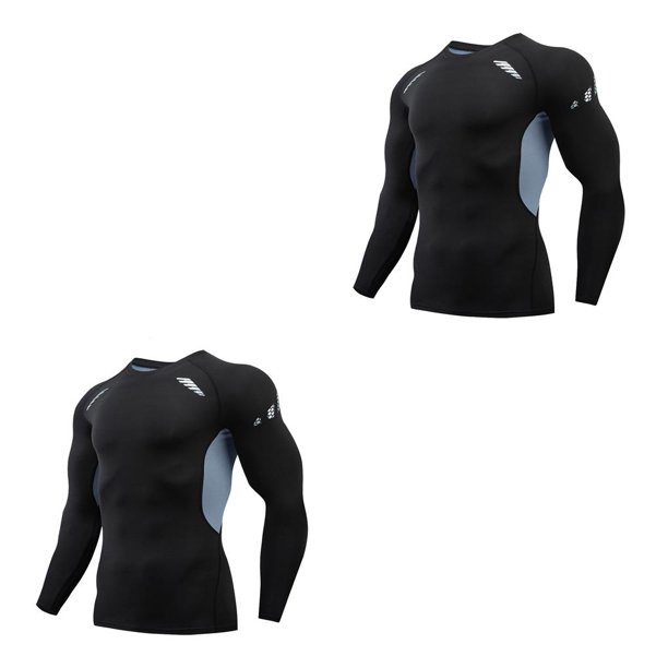 Guardurnaity Ropa interior térmica para hombre Medias de secado rápido Capas base para correr Ropa deportiva de manga larga para motocicleta 1609 gris,XXL 2piezas