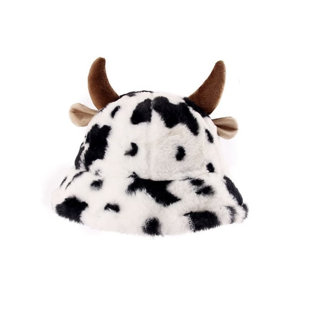 Sombrero de Pescador con Cuernos de Vaca para Mujer, Ligero, Grueso y Estampado, para Otoño E Invierno. Sombrero de Pescador con Cuernos de Vaca, Sombrero de Sol con Estampado de Vaca, Sombrero de Mo