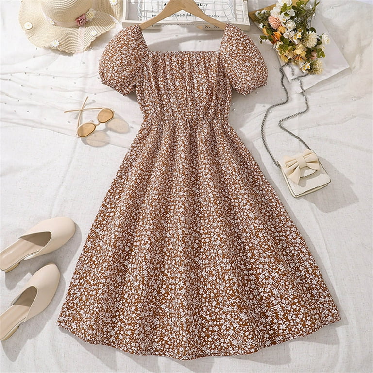 blue dress for baby girl Girls Embroidered Dress Floral Brown & Baby Blue 3T main image 1
