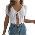 thumbnail image 2 of Cropped Crochet Cardigan for Women 2025 Summer Lightweight Short Sleeve Tie Front Open Knit Bolero Shrug Cardigans, 2 of 8