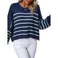 thumbnail image 2 of Wassery Women Loose Sweater Striped Print Long Sleeve Knitwear Pullover Sweater Spring Fall Warm Jumpers Tops for Women, 2 of 7