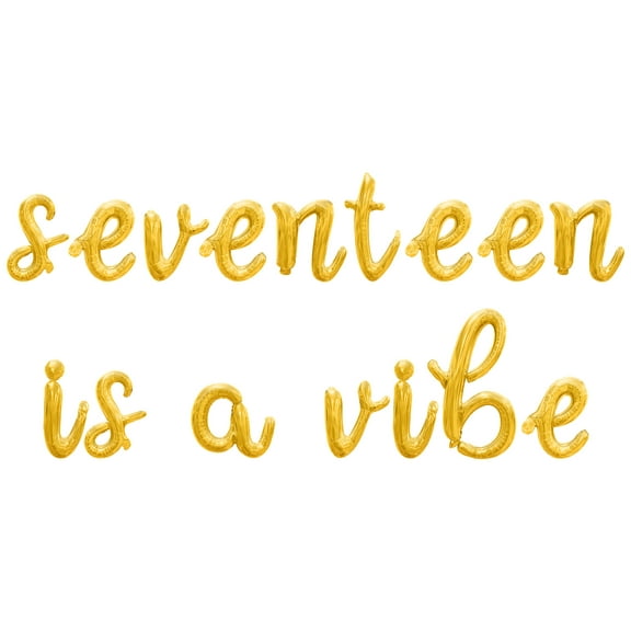 Cursive Script Letter Balloons - SEVENTEEN IS A VIBE 16" Inch Alphabet Letters Foil Mylar Balloon 17th Birthday Party Banner (Gold)