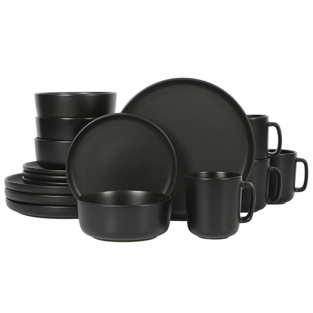 Juego de vajilla Gibson Home Zuma Matte Black 16 piezas para 4