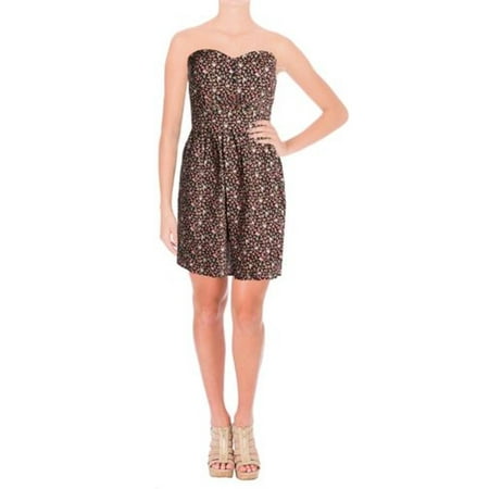 Be Bop Womens Juniors Floral Print Strapless Casual Dress Black M