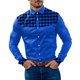 thumbnail image 1 of Camisas s Para Hombre De Vestir Camisa de manga larga con botones de solapa y empalme de bloque de color a cuadros informal a la para hombre (Blue, M), 1 of 5