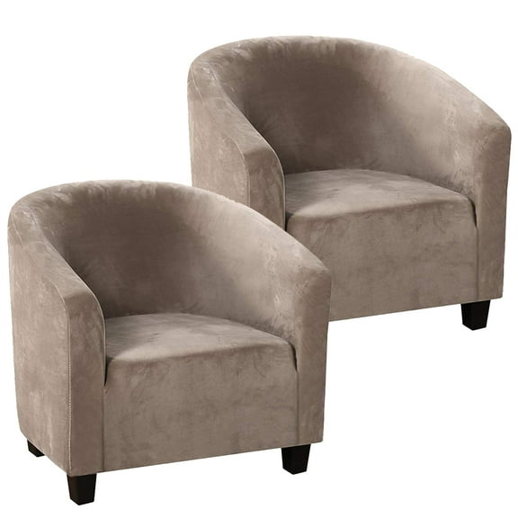 CJC Velvet Club Chair Cover 2-Piece Stretch Tub Slipcover Plush Chair Covers Armchair Sofa Couch Cover, Brownness