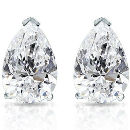 Pompeii 2 Ct Lab Grown Pear Shape Diamond Studs 14k White Gold Earrings (GH,VS2)