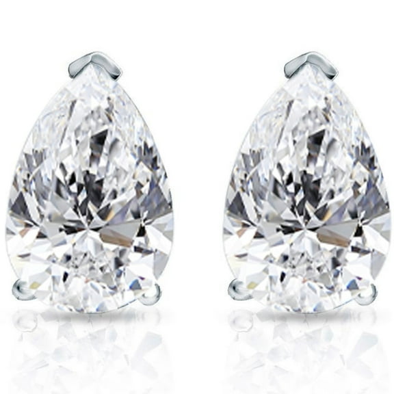 Pompeii 2 Ct Lab Grown Pear Shape Diamond Studs 14k White Gold Earrings (GH,VS2)