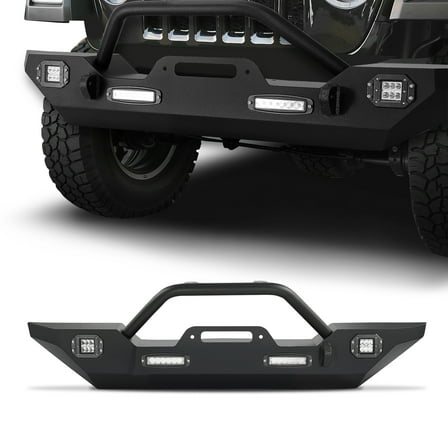 VEVOR Front Bumper Compatible with 2018-2024 Jeep Wrangler JL JLU & Gladiator JT - with 2PCS LED Light Bars, 2PCS LED Work Lights, Winch Plate & D-Rings Mounts