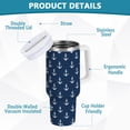 thumbnail image 2 of Yayeee 30oz Stainless Steel Tumbler with Straw and Handle Double-Wall Insulated Travel Water Bottle, Navy Blue Anchors Pattern, 2 of 8