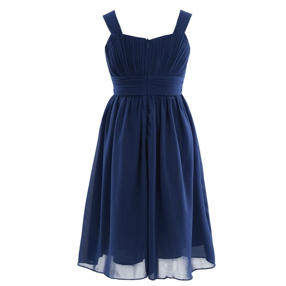 Runhomal Kids Girls Wide Straps Chiffon Knee Length Swing Dress Princess Wedding Bridesmaid Dress Navy Blue 6