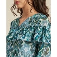 thumbnail image 5 of Moomaya Printed V-Neck Tops For Women, Ruffle Full Sleeve Sheer Summer Tunic Top, 5 of 9