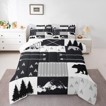 Manfei Jungle Bear Full Size Comforter Sets for Men, Woodland Wildlife Bedding Comforter Set, Rustic Farmhouse Patchwork Reversible Bedding Sets, Lightweight Room Decor, 3-Piece
