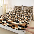 thumbnail image 4 of jejeloiu Modern Aztec Bed Sheets,Block Print Full Size Sheets For Boys,Black Tan,4 Pieces,1 Flat Sheet, 1 Fitted Sheet and 2 Pillowcases, 4 of 6