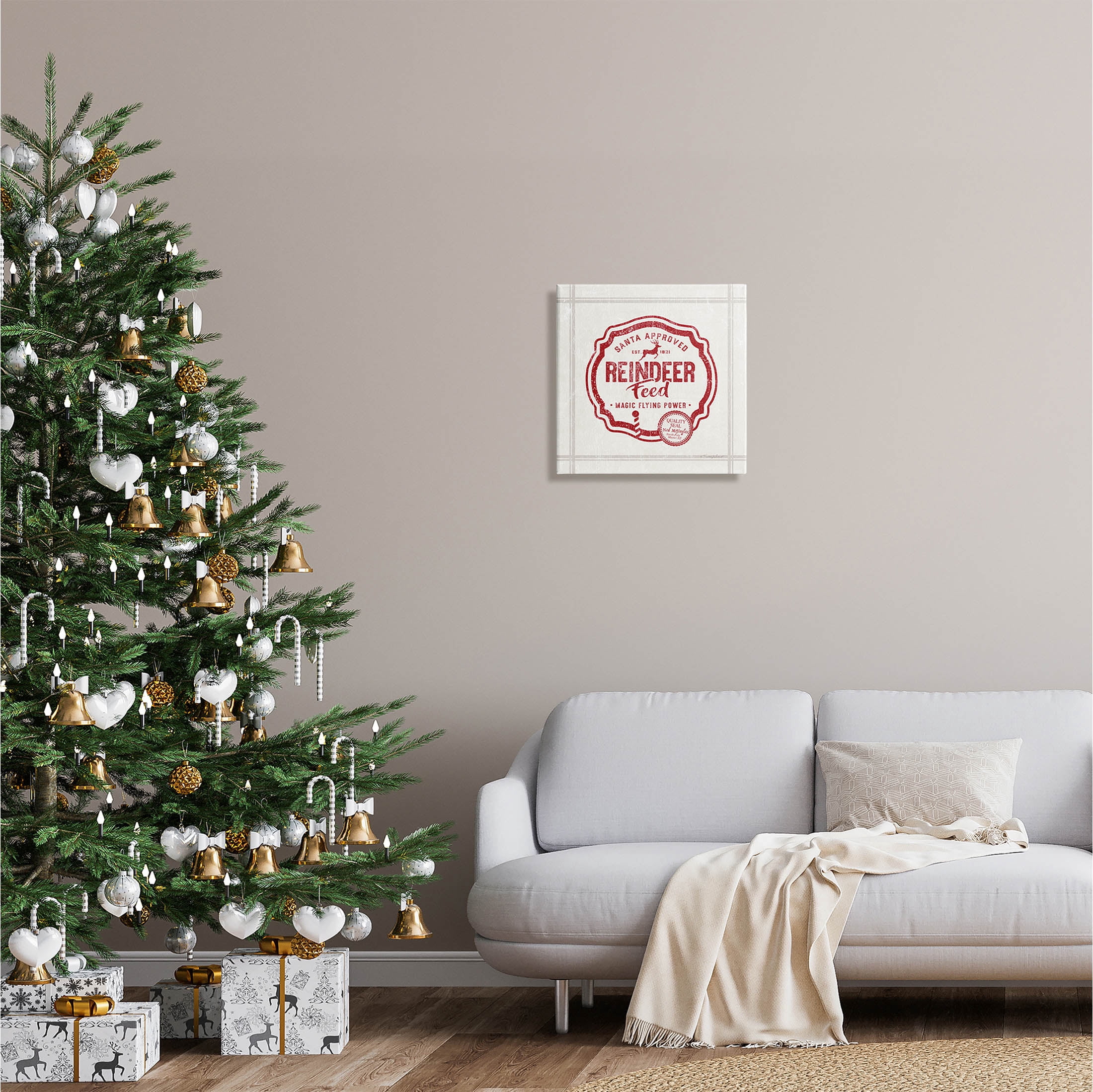 Vintage Christmas Reindeer Feed Holiday Graphic Art Gallery Wrapped Canvas Print Wall Art