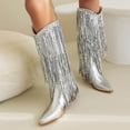 thumbnail image 3 of Dakaela Women's Fringe Cowboy Boots Metallic Sequin Cowgirl Dress Booties Tassel Western Pull on Boot, 3 of 8