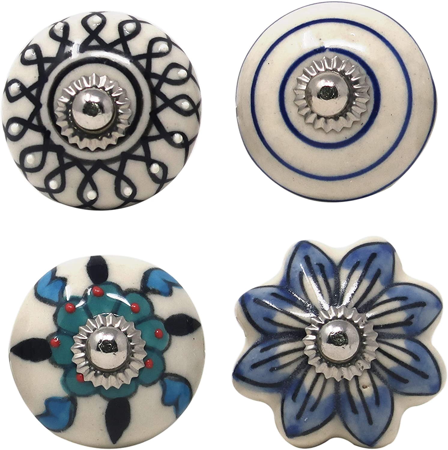 Ajuny Set of 30 Ceramic Knobs Multicolor Floral Design Door Handle Dresser Drawers Kitchen Cabinet Chest Hand Painted Cupboard Pulls Knob