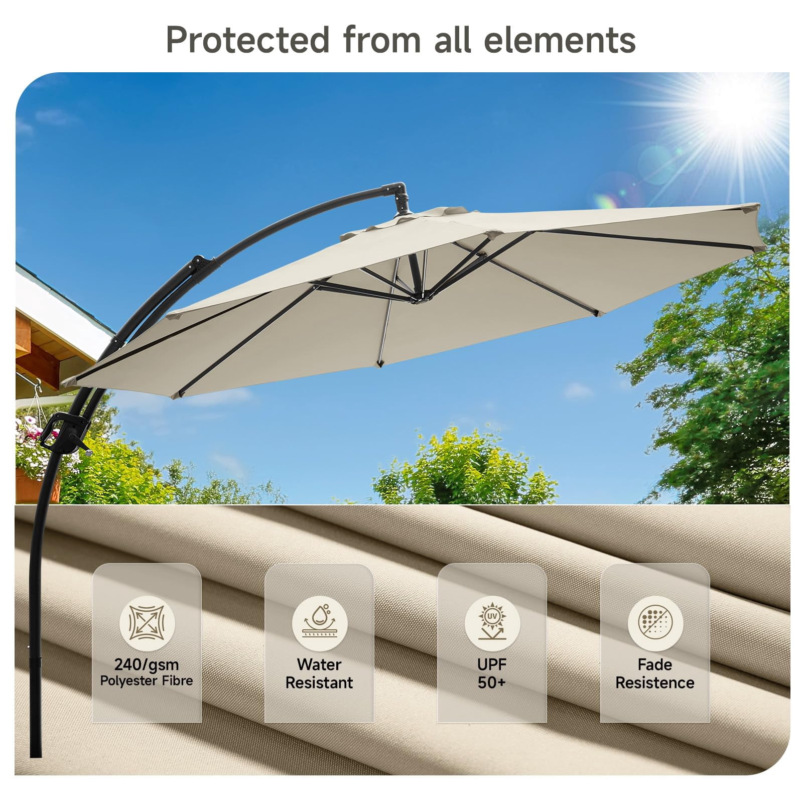 ONBRILL Outdoor Patio Umbrella with Base, 240G/M2 fabric, 10 FT Sun Shade Umbrella for Deck, Pool