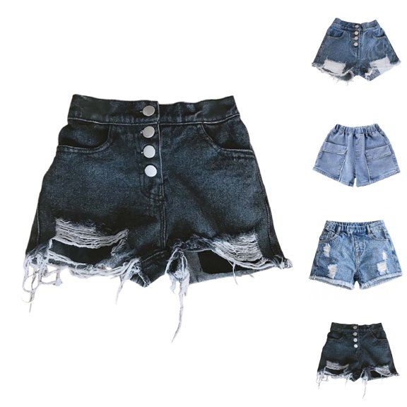 XINXIAOO Girls' Jean Shorts Cute High Waist Straight Leg Denim Shorts with Pockets Girl Summer Clothes Denim Shorts for Kids Girls Clothes Size 5-6 Years