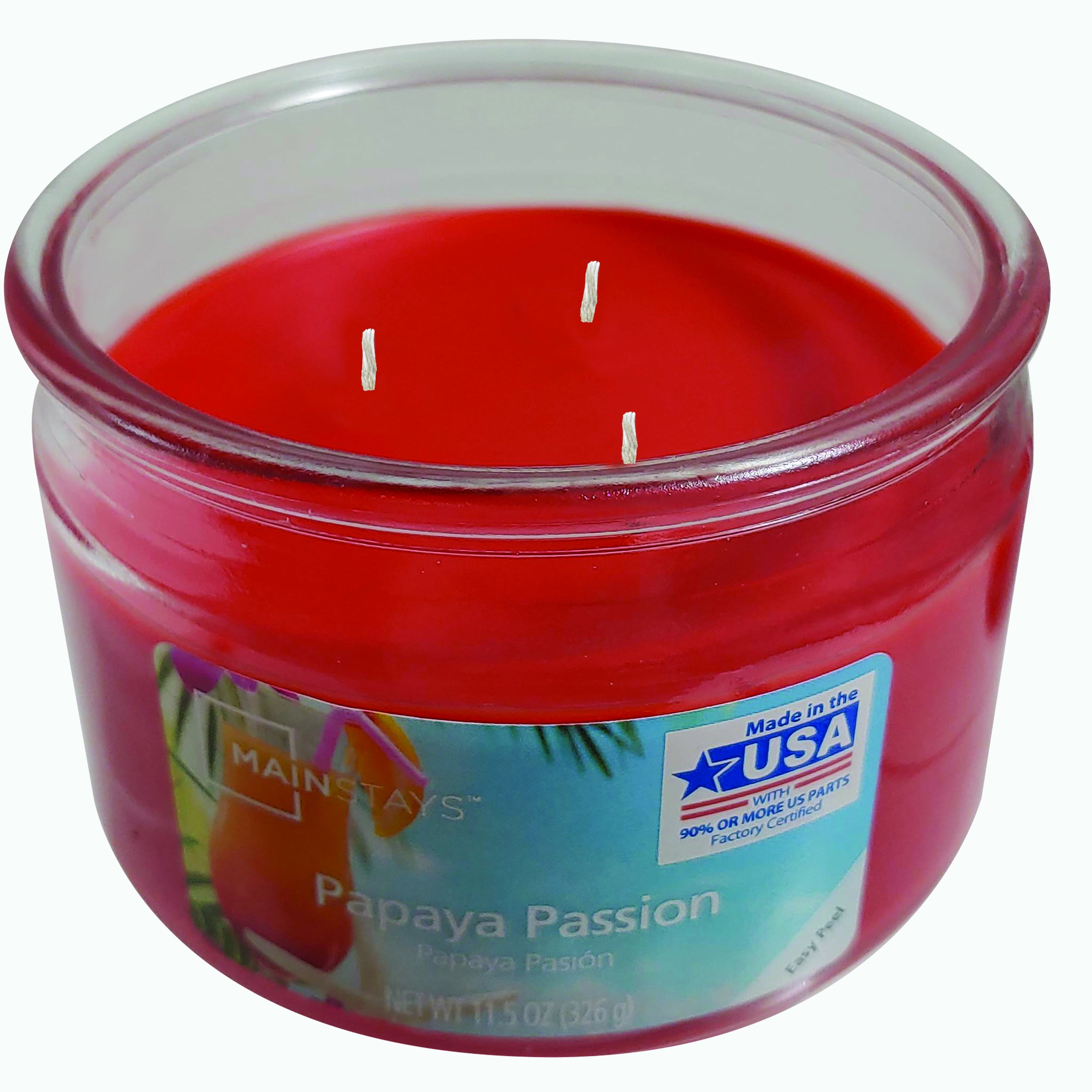 Mainstays Papaya Passion Scented 3-Wick Glass Jar Candle, 11.5 oz.