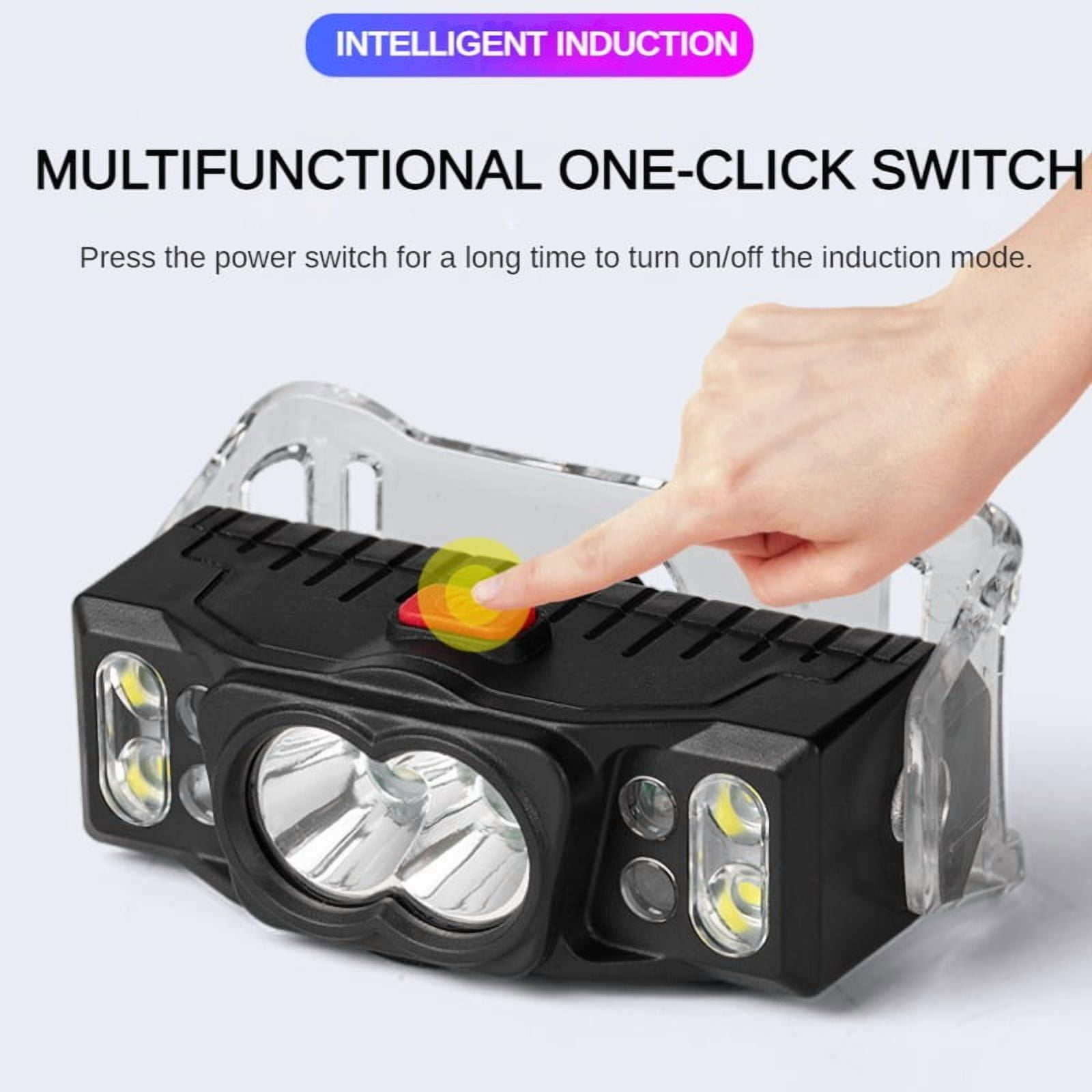 LED Smart Sensor Headlamp 2000 mAh Rechargeable Head Torch 7 Modes Working Headlight Outdoor Waterproof Flashlight Portable Emergency Lamp For Fishing Cycling Hiking
