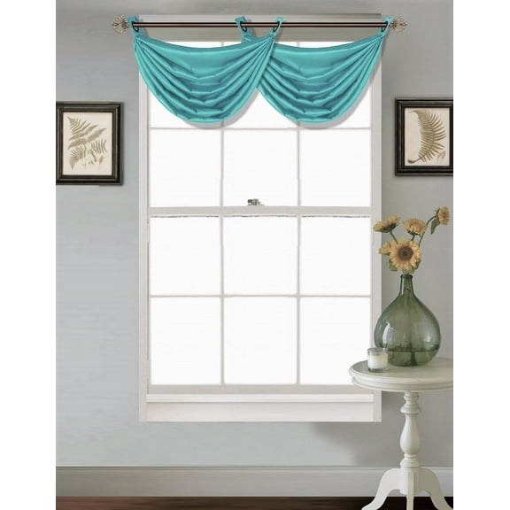 (V24) TURQUOISE 1PC Elegant Faux Silk Swag Waterfall Bronze Grommets Dressing Valance, 55" X 24" Inch