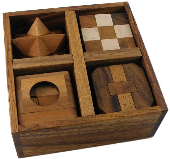 5 Wooden Puzzles Gift Set In A Wooden Box 
