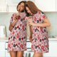 thumbnail image 4 of Fotbe Cute ladybugs red Bata de Dormir para Mujer con Estampado, Camisón de Algodón de Manga Corta, Ropa de Dormir Casual, 4 of 6