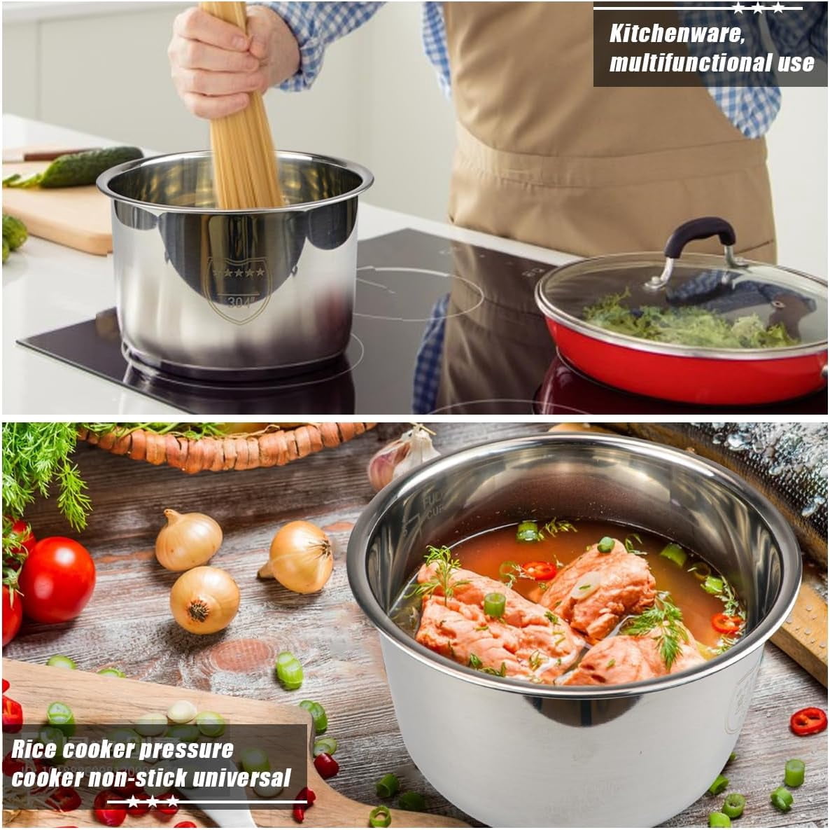 3L Stainless Steel Rice Cooker Inner Pot  Liner for Home Kitchen Multi-Functional Cooking Insert