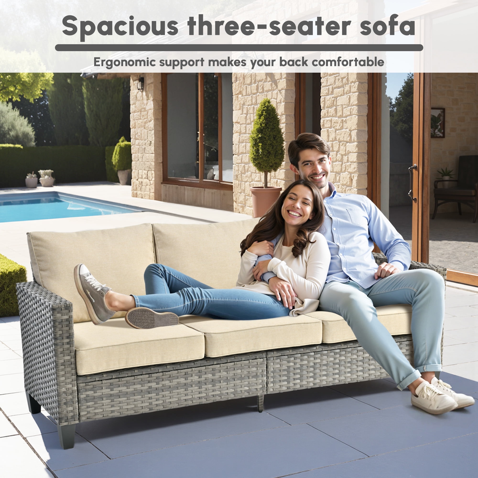 Ovios 9 Pieces Patio Furniture Set with Fire Pit Table Outdoor Conversation All-Weather Rattan Sectional Sofa with Swivel Chairs & Solar Light Table