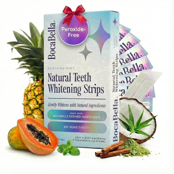 Natural Teeth Whitening Strips – Peroxide-Free, Enamel-Safe & Sensitivity-Free | 7 Treatments | Papaya & Pineapple Enzymes Coconut Oil | Gentle Daily Stain Removal for a Brighter, Whiter Smile