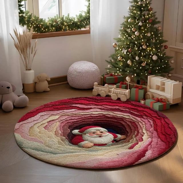 Christmas Decor Carpet 3D Stereo Christmas Round Carpet Christmas Tree Snowman Holiday Scene Mat Non Christmas Decorative Rug For Living Room And Bedroom Visual carpet