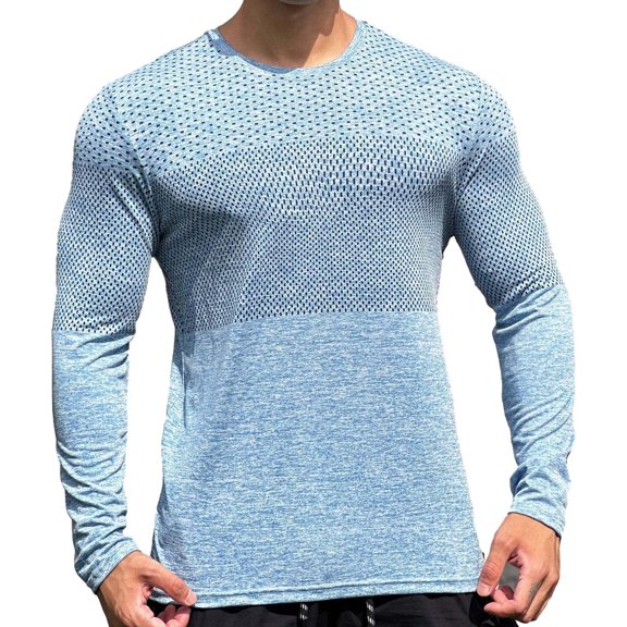 WTXUE Base Layers Long Sleeve, Crew Neck Mesh Breathable Sweat Pullover Base Shirt Running Basketball Outdoor Training Light Jacket Activewear for Men