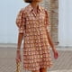 thumbnail image 2 of Fashion Bohemian Single Breasted Straight Mini Dresses Casual Printed Shirt Dress Ladies Lapel Short Sleeve Loose Office DressS Gao Jinjia LED, 2 of 2