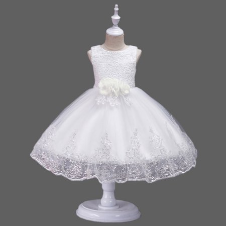 

THE WILD Girls Dresses Casual Ruffled Embroidered Solid Color O-Neck Sleeveless Midi Prom Dress White