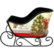 Christmas Sleigh Metal  Santa Design Decoration Small Candy Gift Tabletop Centerpiece Mantel Fireplace 9" x 6"