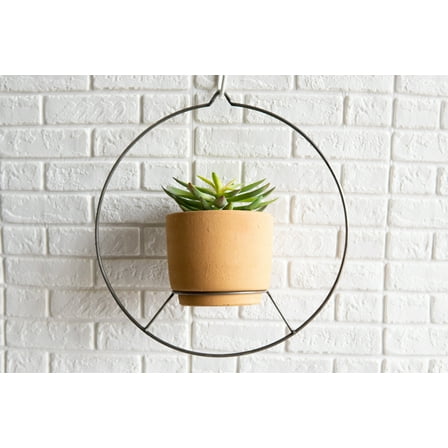 Modern Brown Clay Pot Wall Planter Pot Sconce With Round Wire Stand Holder