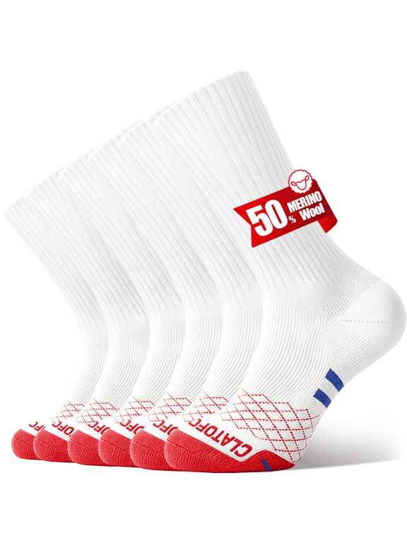 Merino Wool Compression Support Crew Running Hiking Socks for Men Women, Soft Thick Cushion Tab Socks,3 Pairs