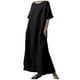 thumbnail image 1 of Vestido largo de lino para mujer talla grande - Cintura con cordón, abertura, manga corta, informal, 1 of 6