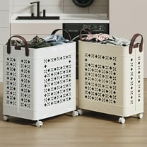 Xuniizn Laundry Hamper, 55L Collapsible Laundry Basket with Wheels,Waterproof Hamper with Handle, Multi Functional Laundry Sorter and Organizer, Tall Baskets for Organizing, Beige